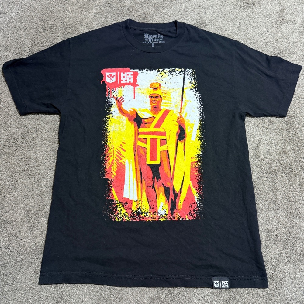 Hawaii's Finest Malaki Line 2019 King Kamehameha Graphic T-Shirt Black Mens L